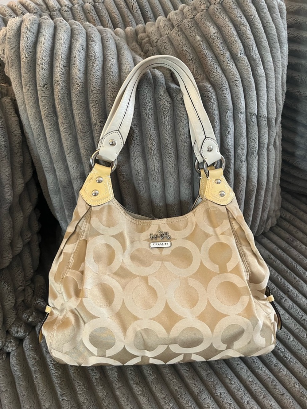 Coach Beige Signature Jacquard Hobo Bag